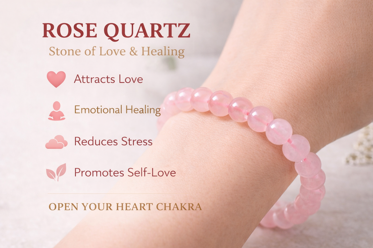 Rose Quartz Bracelet β Natural Healing Crystal for Love, Emotional Balance & Self-Love | Hirayaa