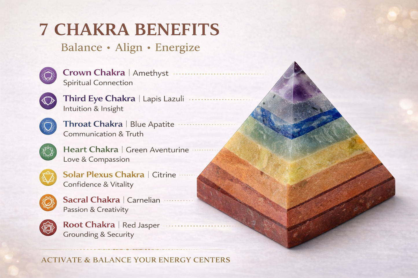 7 7 Chakra Pyramid – Natural Healing Crystal for Energy Balance, Alignment & Positivity | Hirayaa