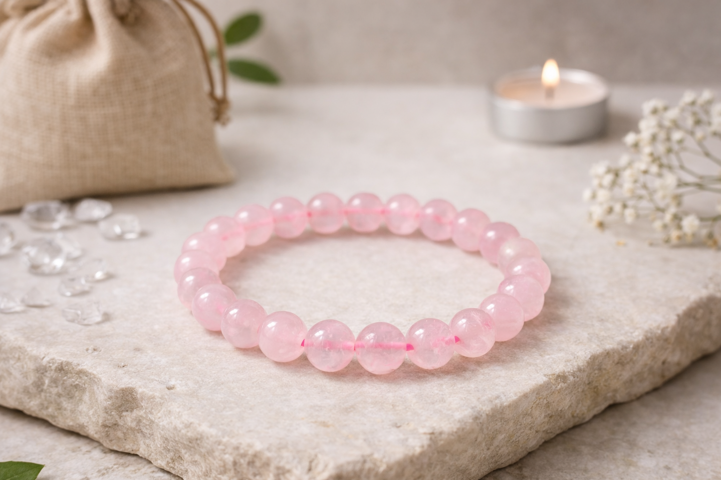 Rose Quartz Bracelet – Natural Healing Crystal for Love, Emotional Balance & Self-Love | Hirayaa